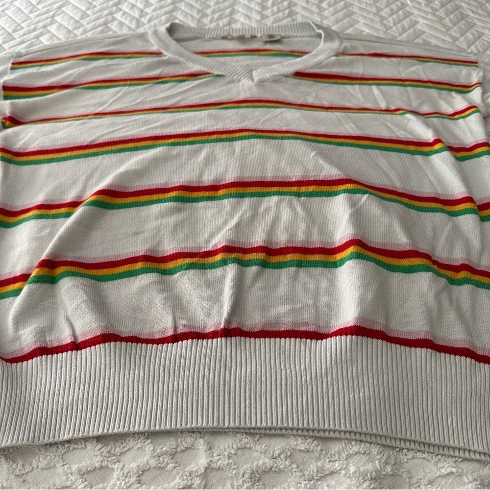 Levi’s Retro Stripe Normcore V-Neck Sweater White Multicolor Long Sleeve Medium - Picture 12 of 13